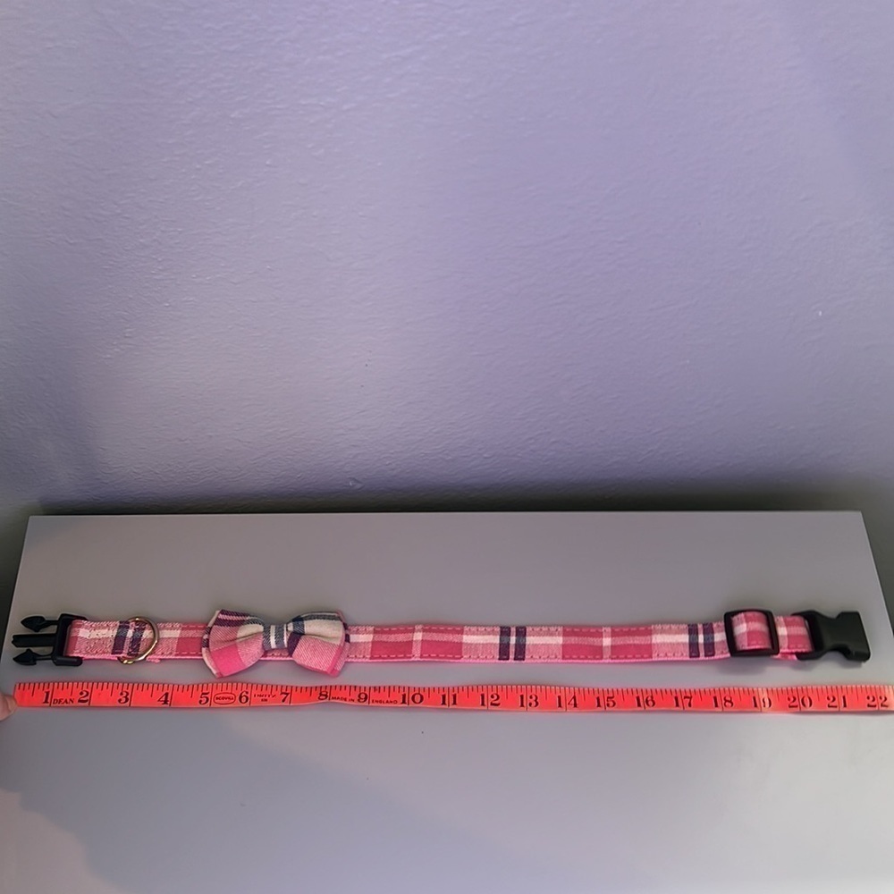 Pink plaid dog collar 1’ wide 22” long - Picture 5 of 5